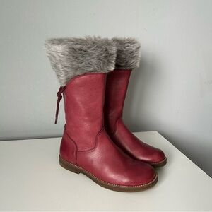 Froddo Rare Find Girls Red Leather Calf/Knee High Winter Boots w/ Grey Fur Trim